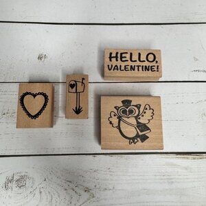 Set Of 4 Recollections Valentine Rubber Stamps With Owl Heart &‎ Arrow Designs